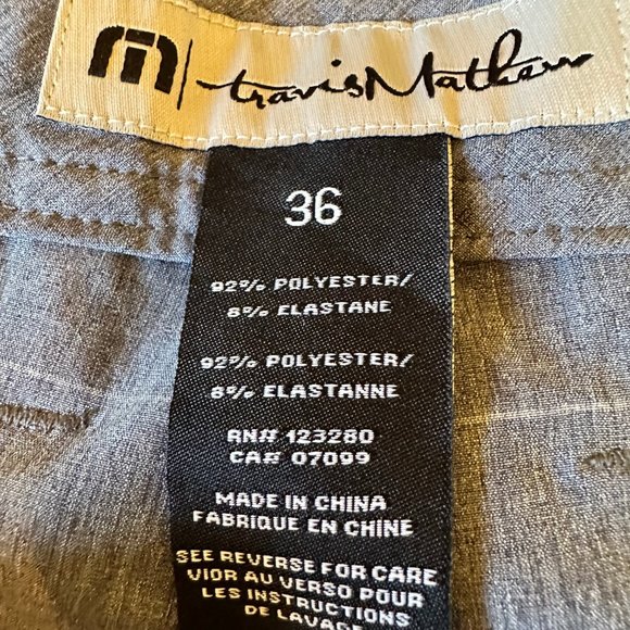 Travis Mathew Golf Shorts Stretch Flat Front Comfort Bluish Gray Striped Mens 36 - Picture 2 of 3